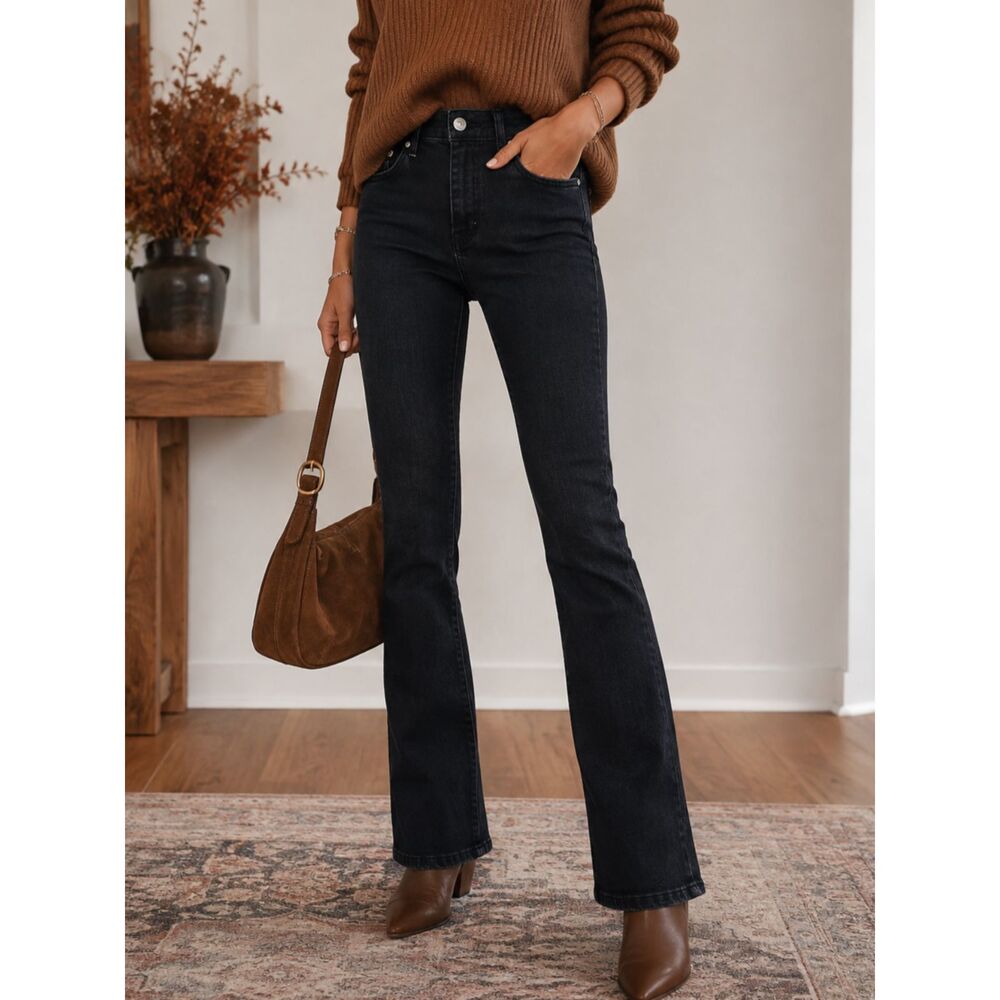 ASOS DESIGN Black High Rise Bootcut Stretch Jeans Women's Tall 28x36 Size 28